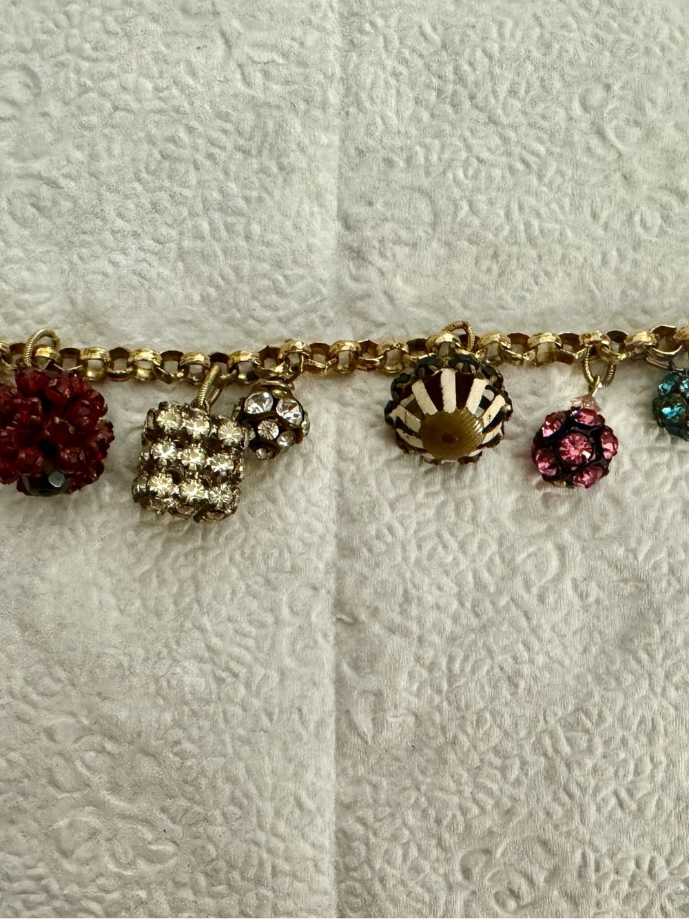 Gold Charm Bracelet with Multicolor Crystal Charms